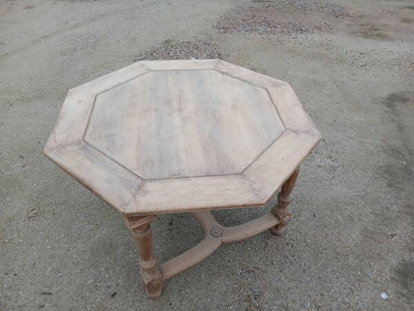 Table Octogonale Vintage en Bois Brut - Esprit Maison de Famille
