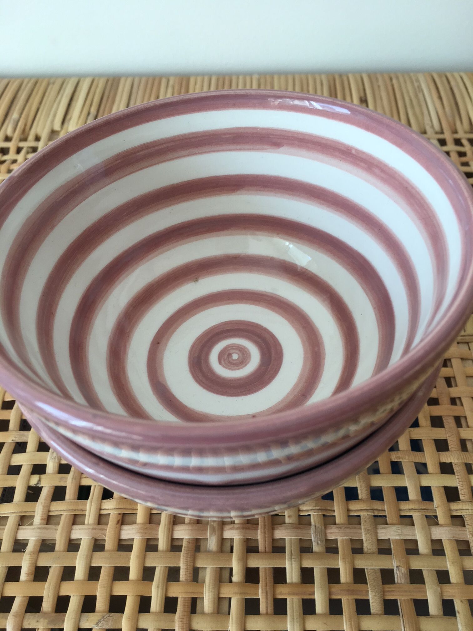 Lot of Moroccan ceramic bowls striped pink