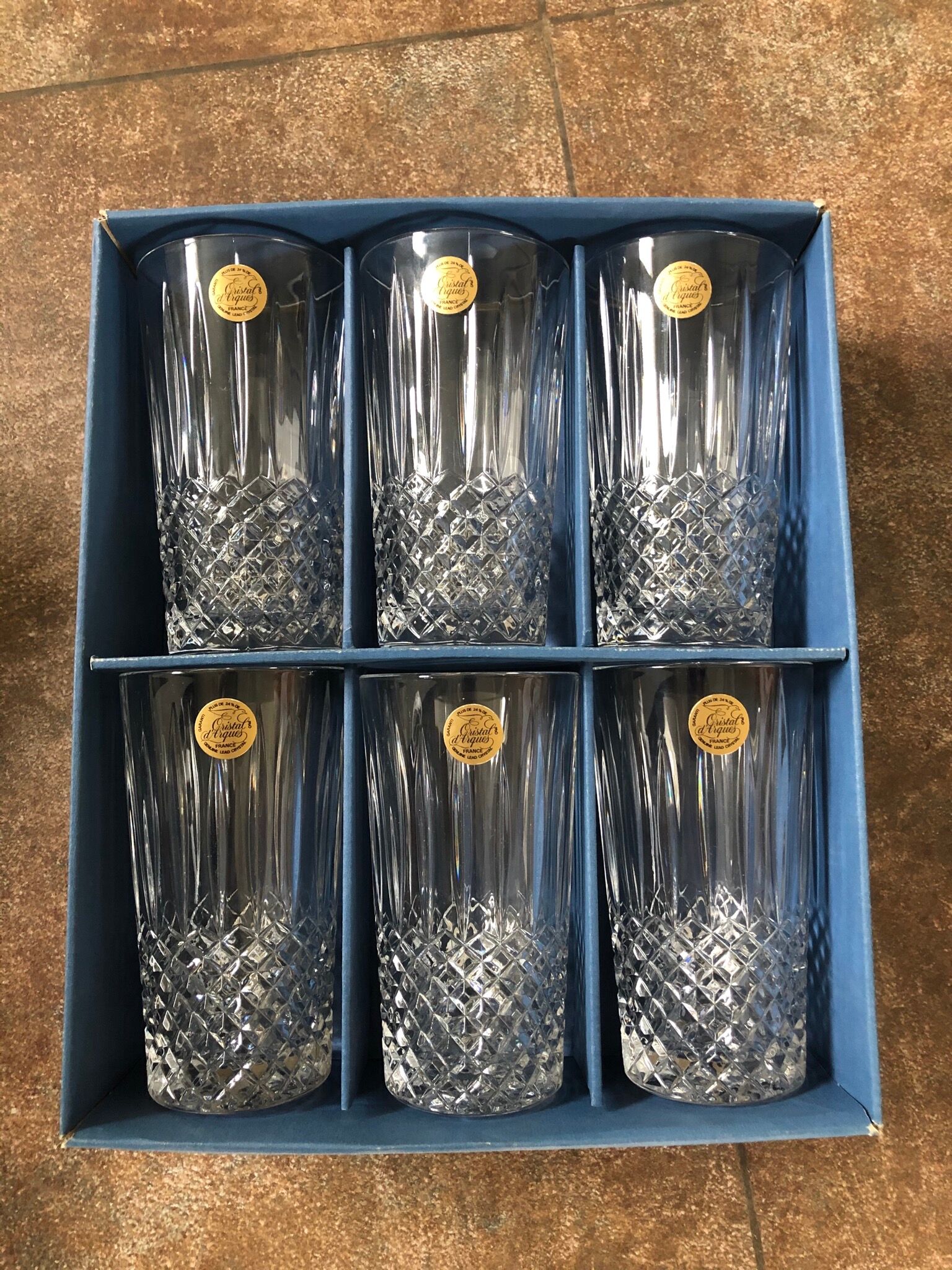 6 new orangeade glasses crystal d'arques model constance