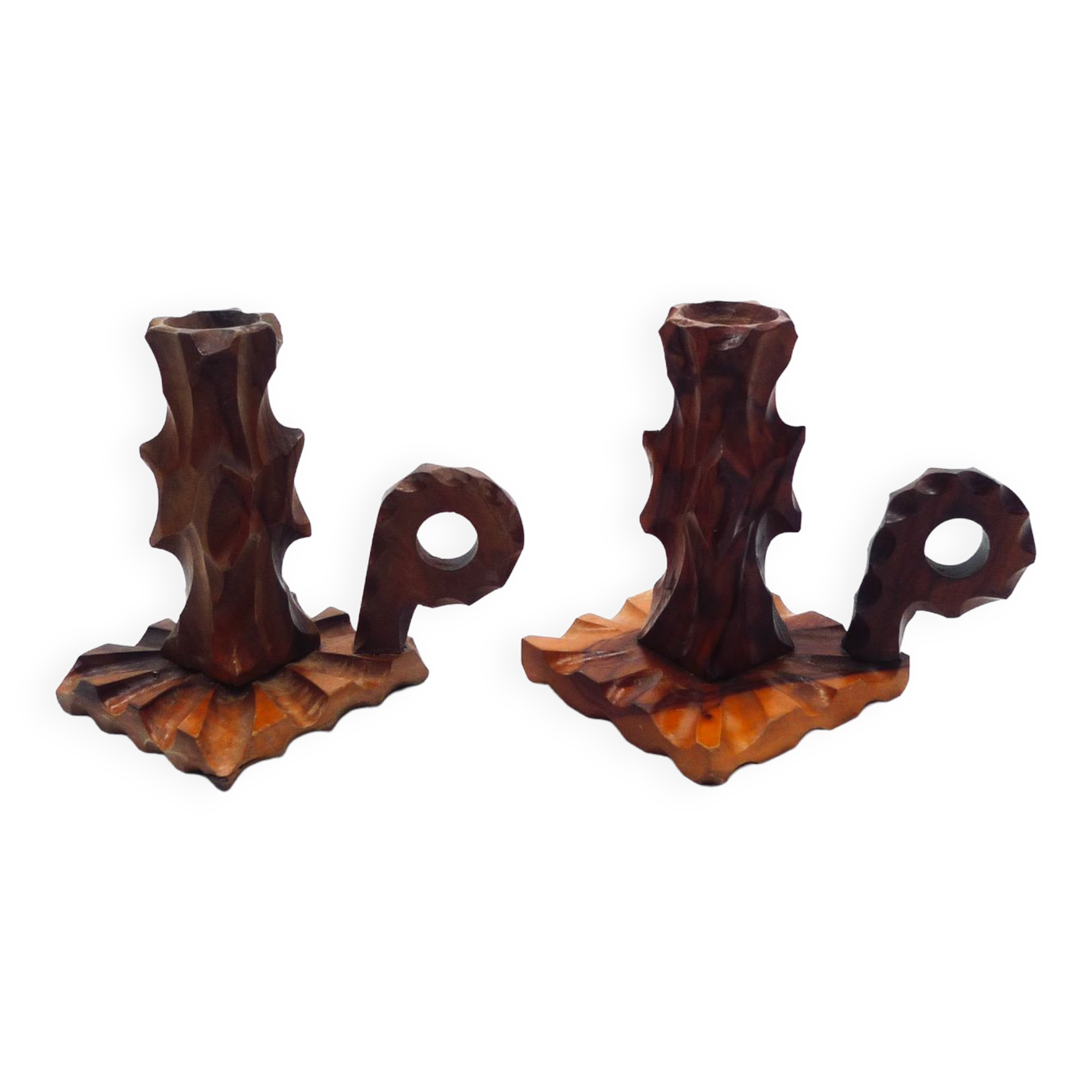 Two wooden candle holders