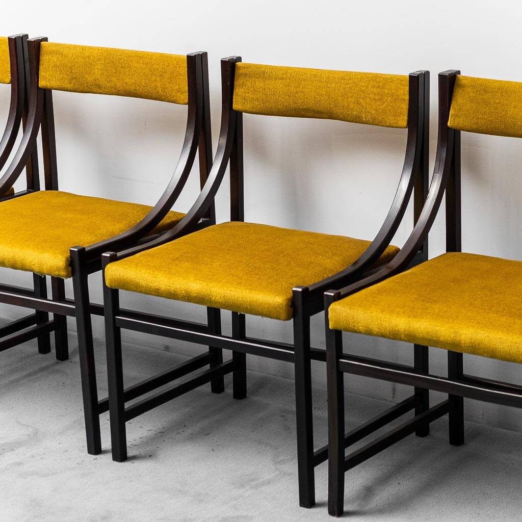 Set 6 chaises tissu jaune bois 1960s vintage modernisme