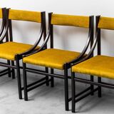 Set 6 chaises tissu jaune bois 1960s vintage modernisme