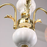 Vintage Italian Golden Ceramic & Glass Chandelier