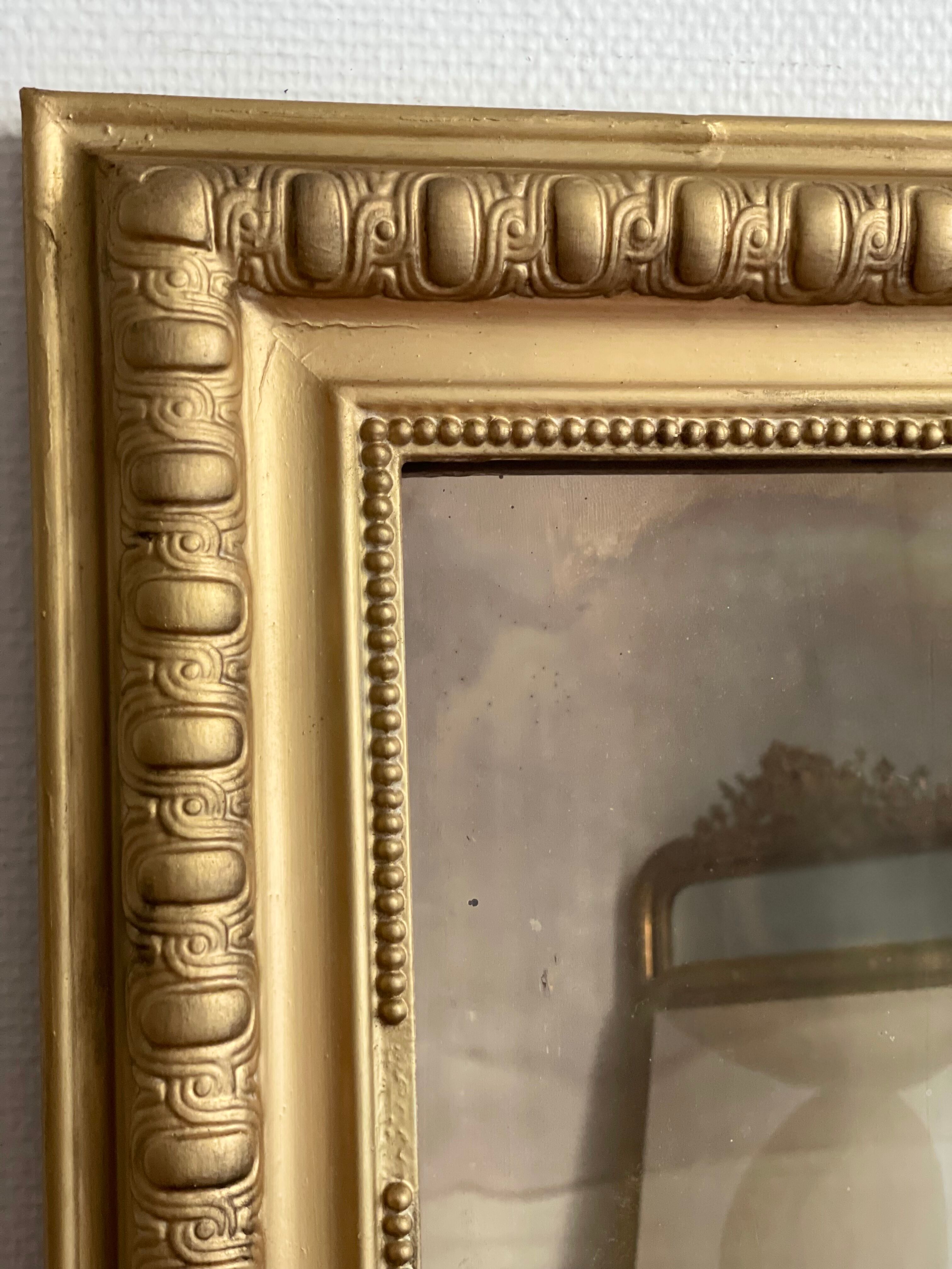 Old gilded mirror louis Philippe rectangular carved godrons