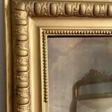 Old gilded mirror louis Philippe rectangular carved godrons