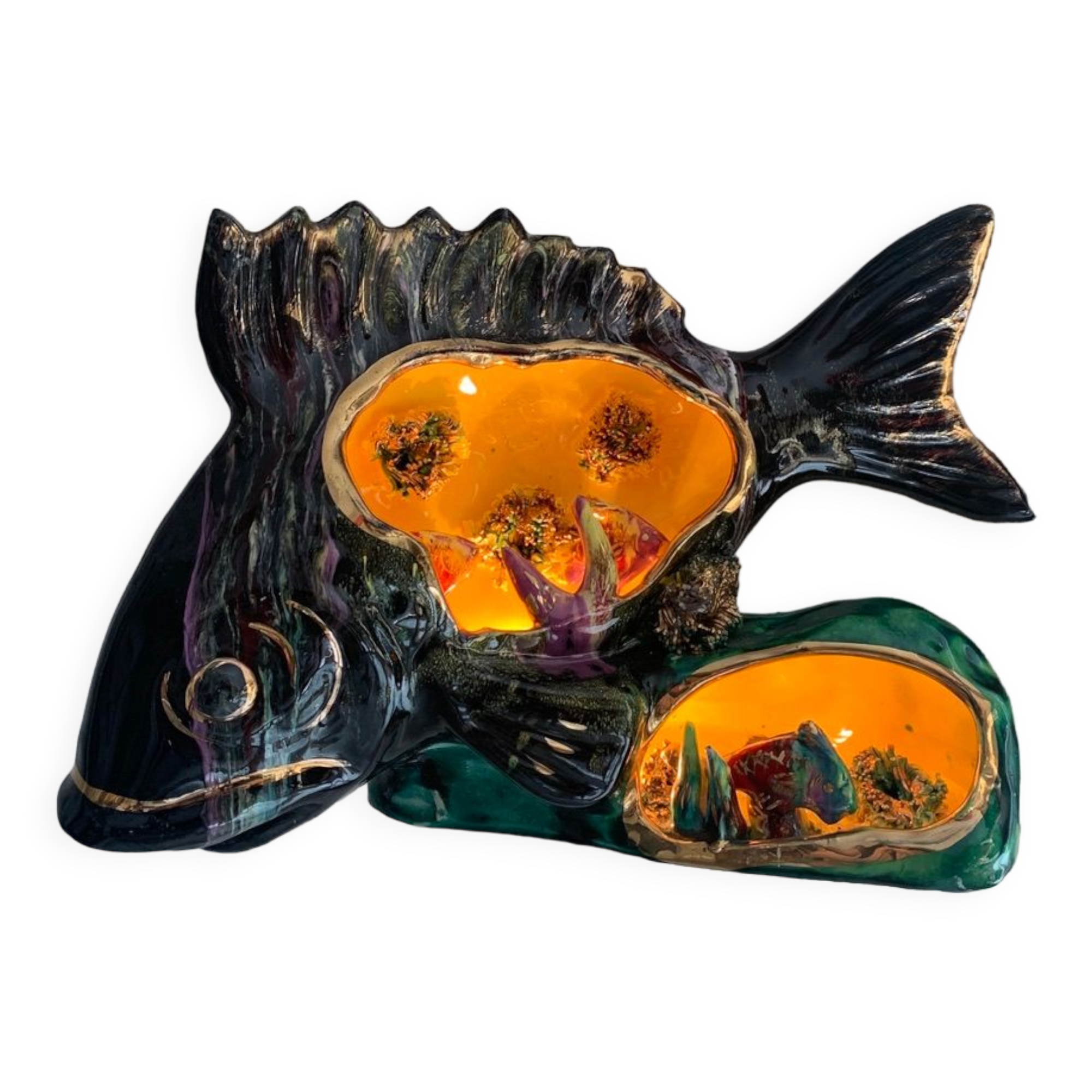 Lamp night light fish ceramic 1960