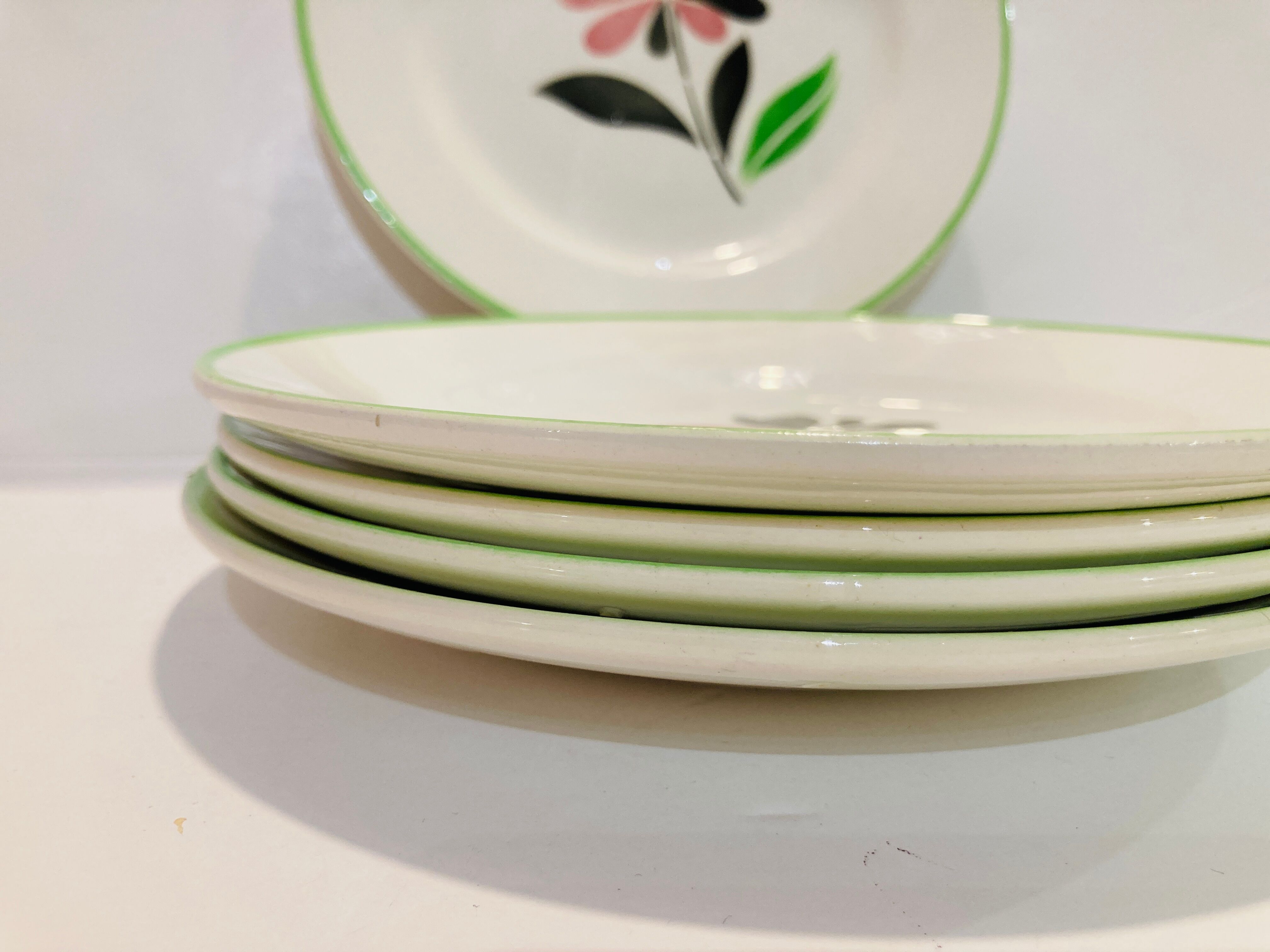 X5 small plates floral pattern glass Digoin sarreguemines Rustic -France -retro-vintage