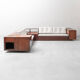 Canapé d'angle vintage avec compartiments de rangement et radio intégrée – design italien des années 1970