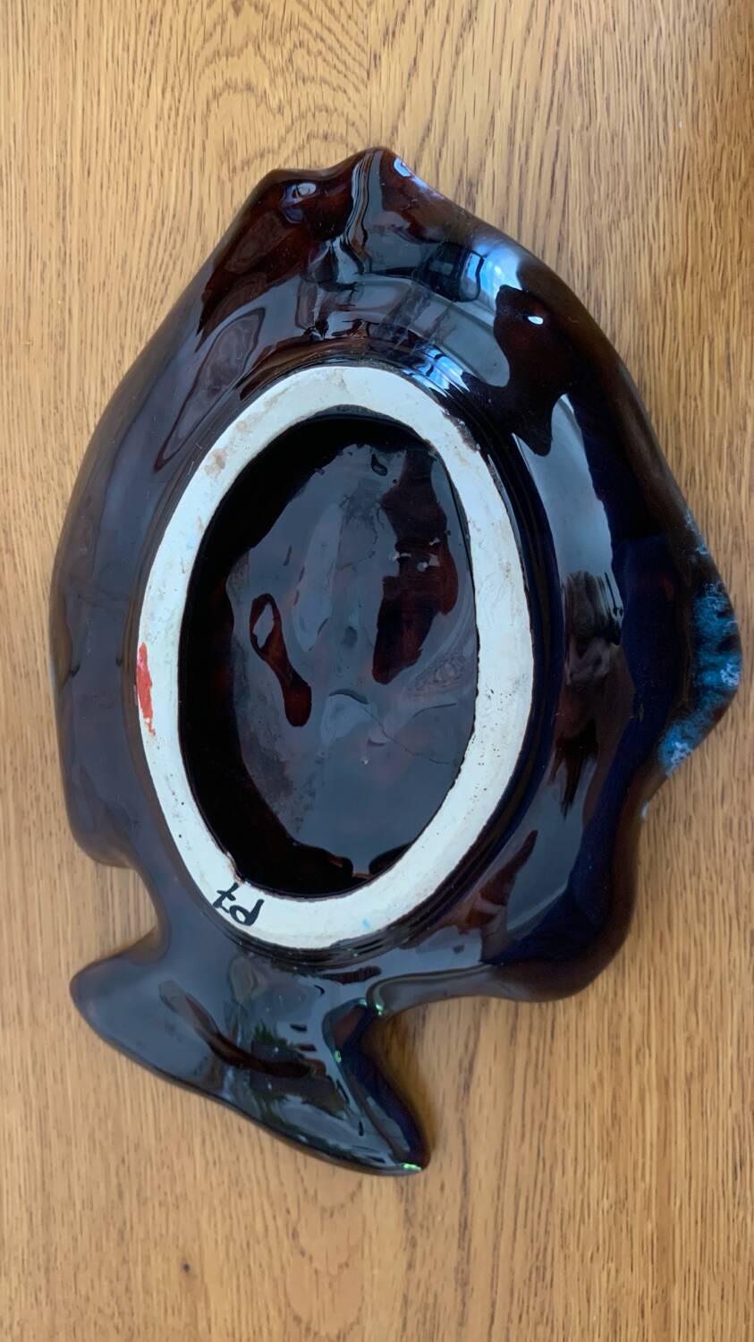 Coupelle forme poisson bleu et marron Vallauris
