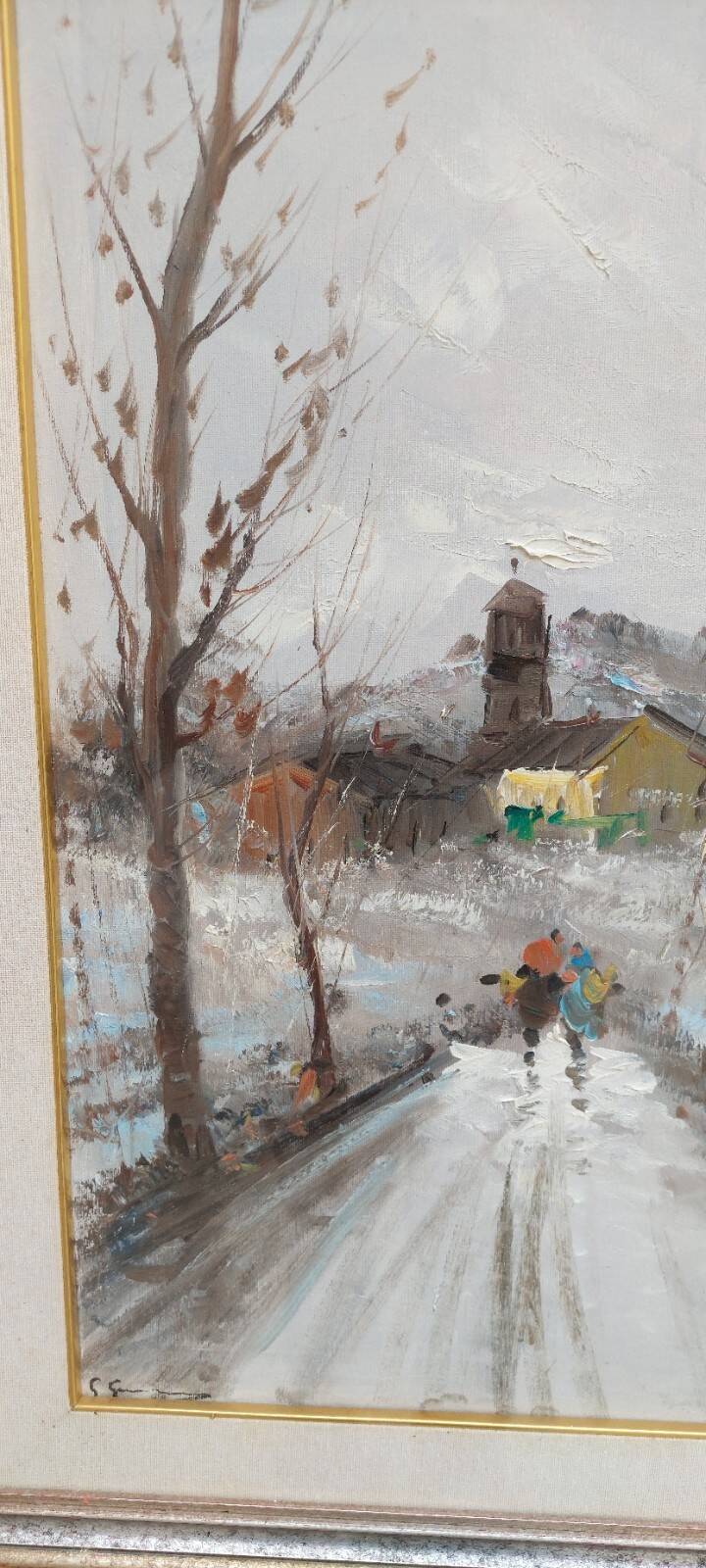 Oil painting on canvas, scene with figures, 50x70 cm, 1960s-70s, signed