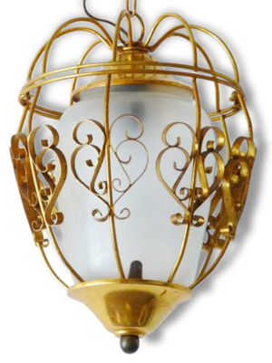 Adorable lanterne lampe suspension cage dorée 1950 vintage années 50 rockabilly 50's lantern