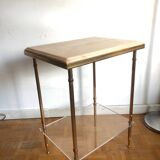 Pedestal side table in gold metal and marble