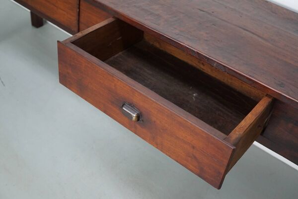 Table d'appoint de ferme coloniale rustique en teck français vintage grande taille