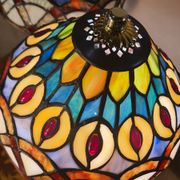 set of antique brass lamps with handmade stained glass, style