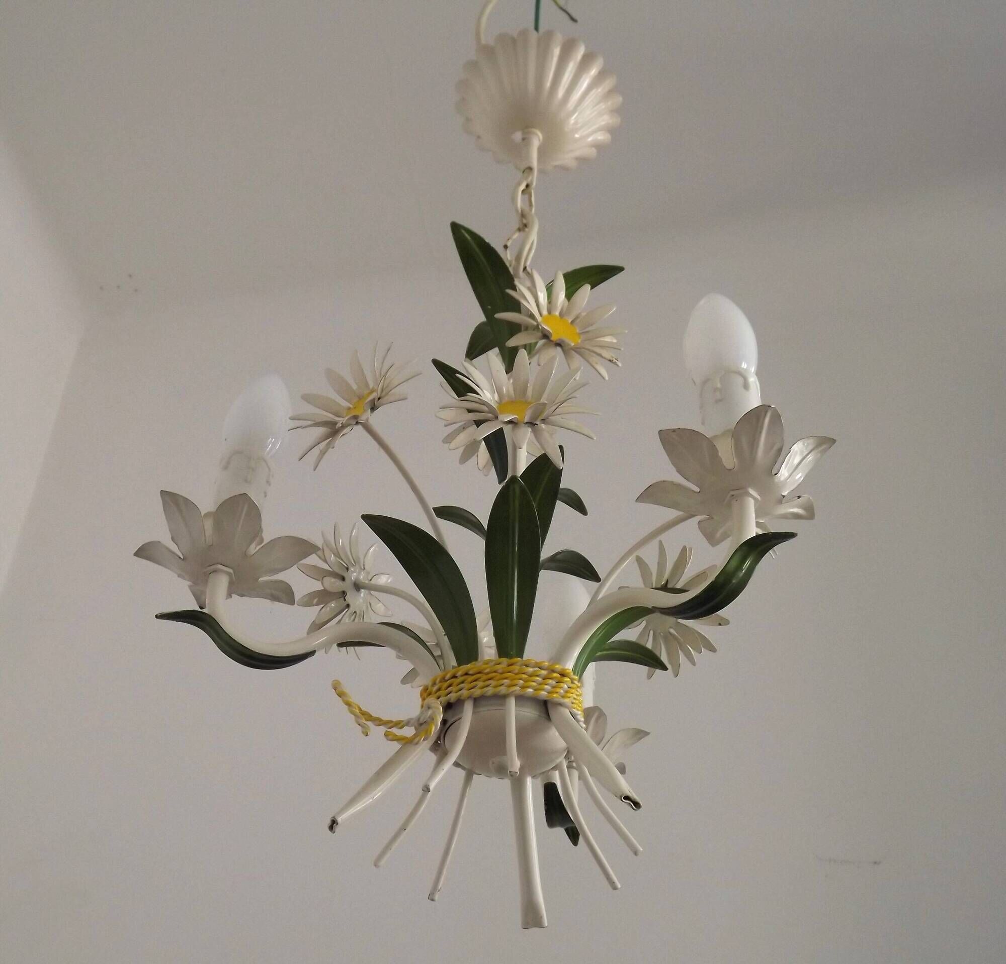 French Vintage Tied Bouquet Style Daisy Flower 3 Light Chandelier