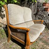 Sofa in wood, cane and green velvet
