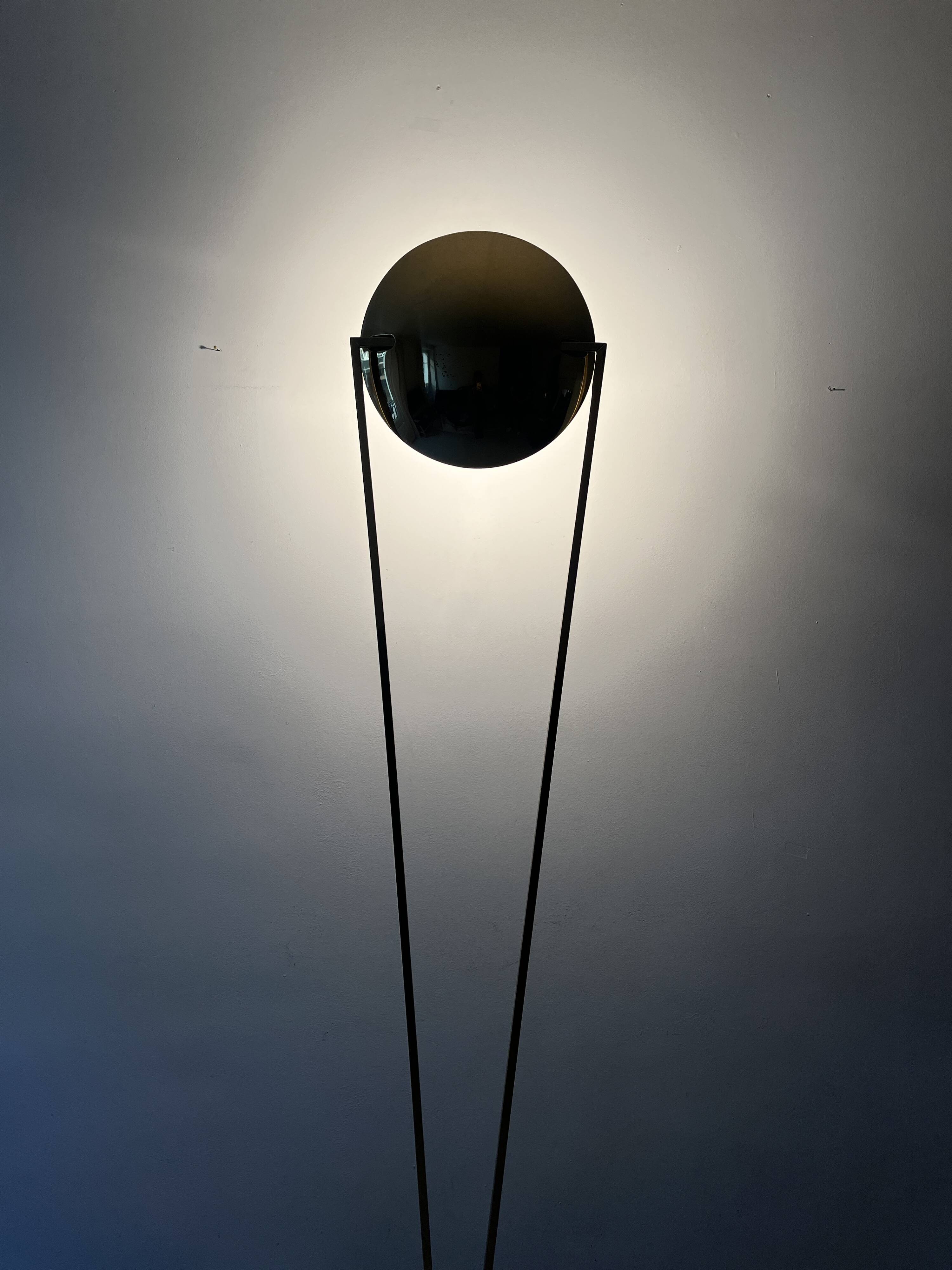 Large halogen floor lamp in polished brass, italy 1970