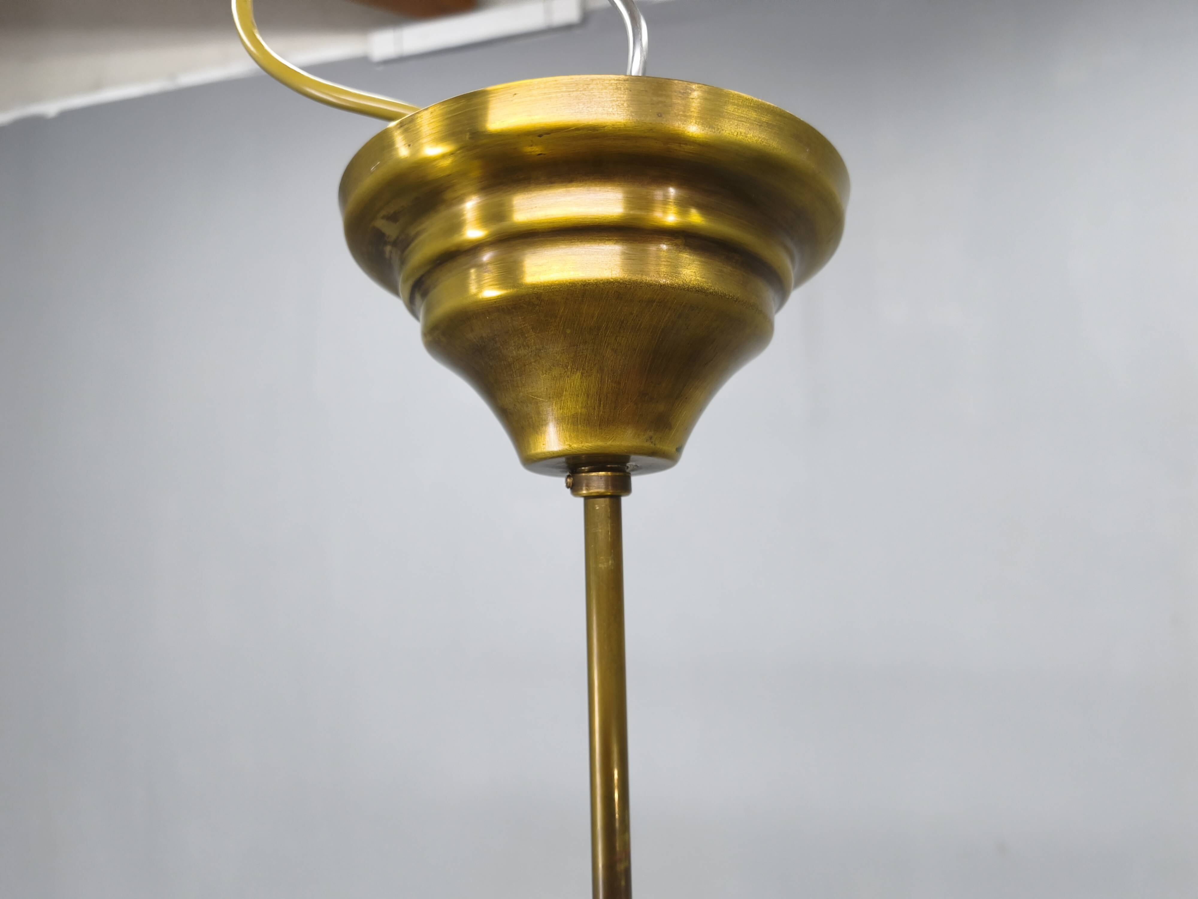 Czech Art Deco Brass and Glass Chandelier, 1950s