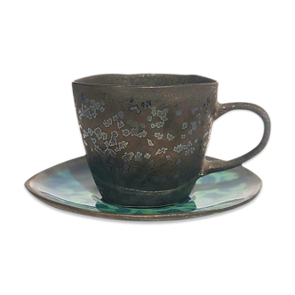 Cup and saucer bronze ceramic