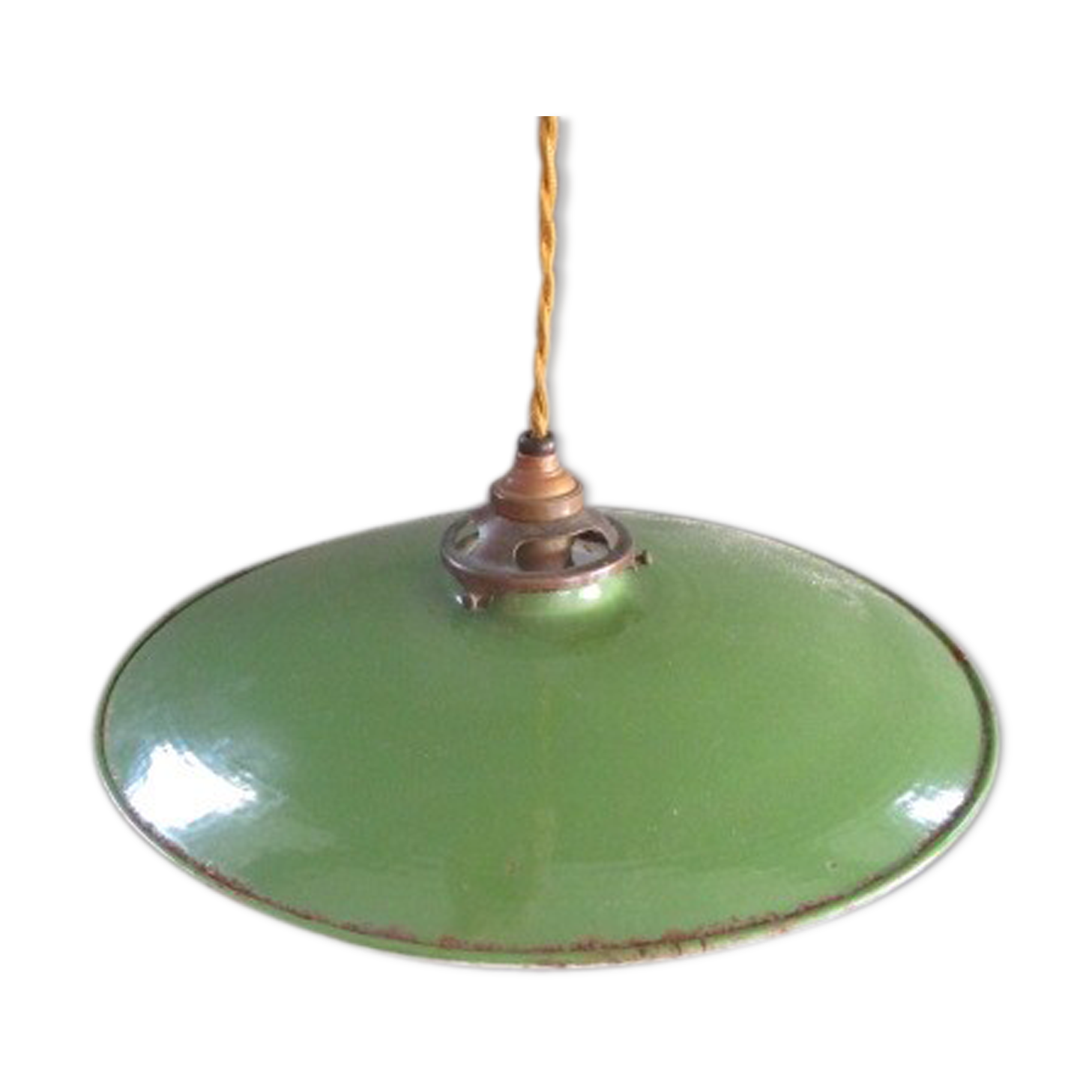 Old suspension in green enamelled sheet metal