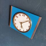 Vintage formica clock rectangular silent wall clock "Jaz golden blue"