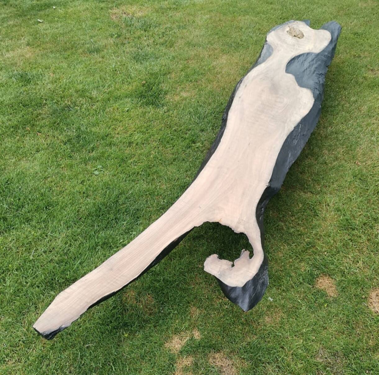 Table basse bois brûlé brutaliste