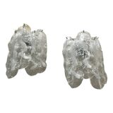 Lot of 2 Transparent and White “Fiamma” Murano Glass Wall Sconces