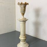 Vintage Spanish Alabaster Pedestal Column with Original Vase, 1970s, Set of 2