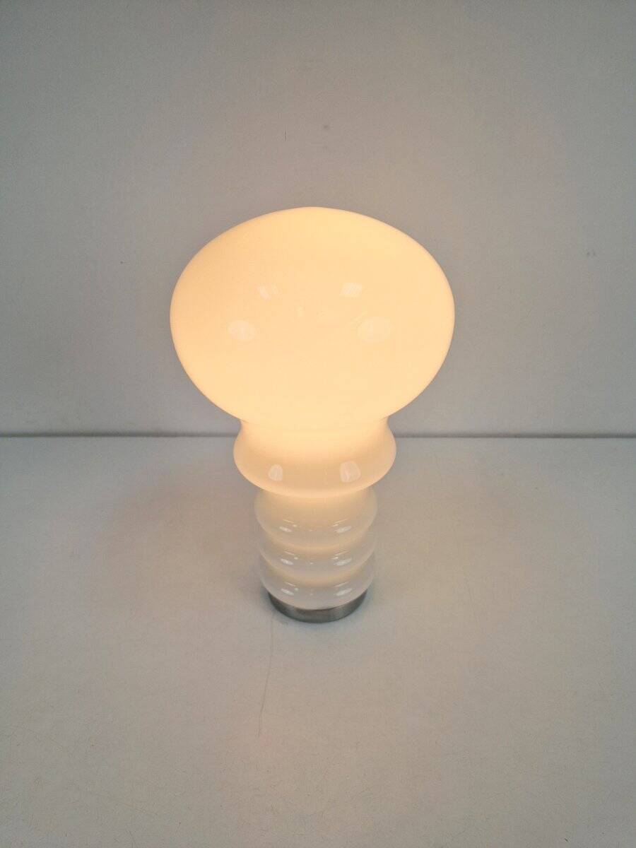 Vintage Space Age Bulb Table Lamp in White Glass, Germany, 1970s