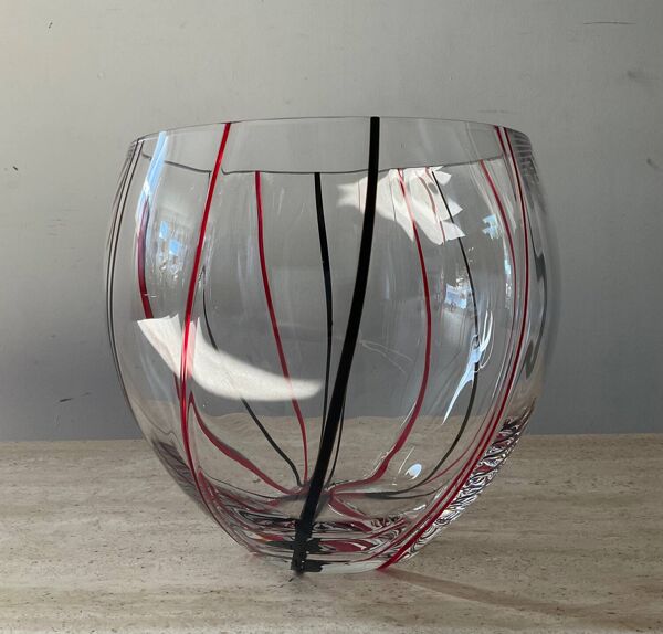 Vase boule vintage en verre soufflé et pâte de verre