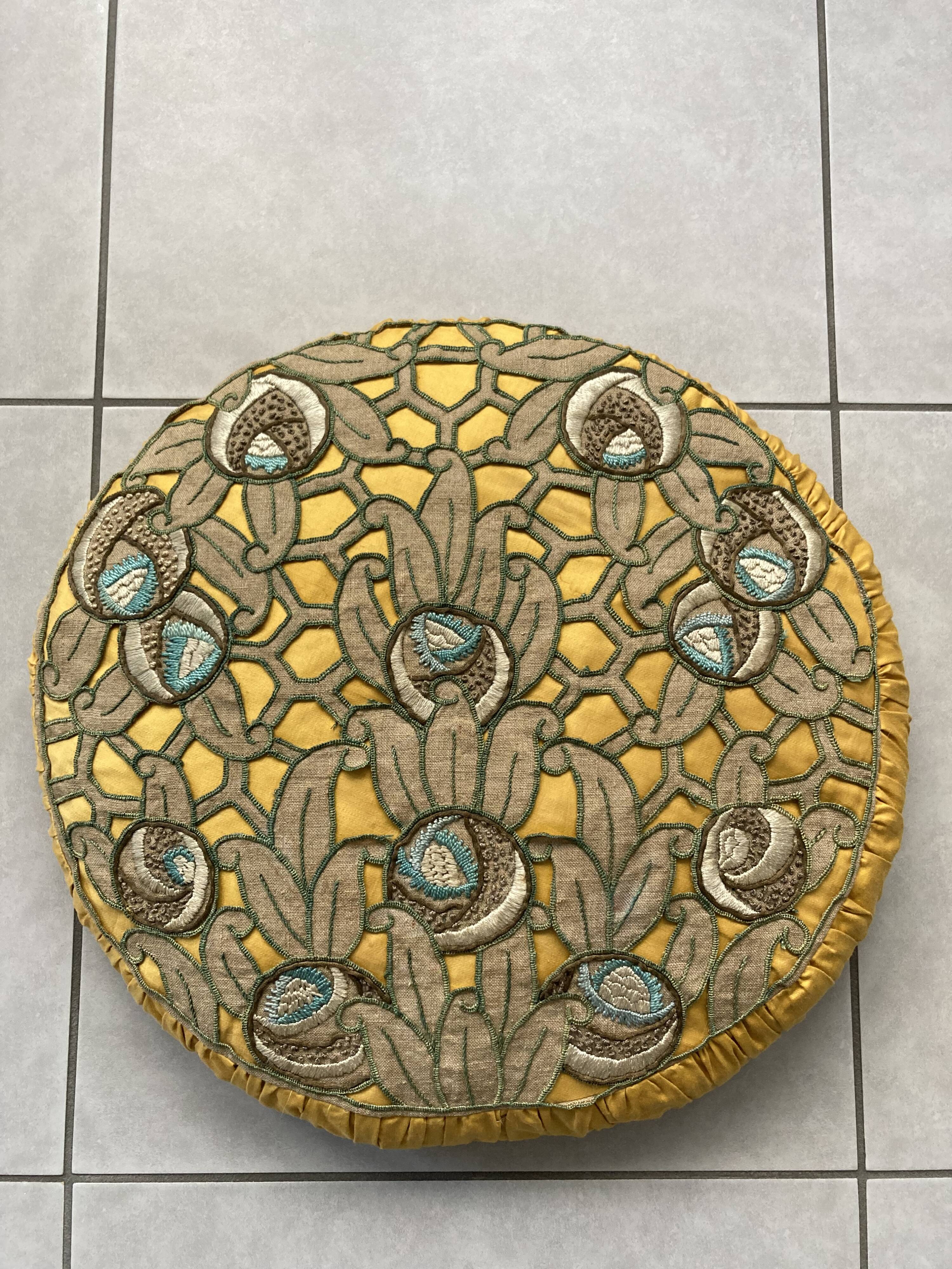 Large round Art Deco embroidered cushion