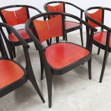 Set of 6 Baumann Diese model armchairs, Pagnon Pelhaître design, Wenge and red color