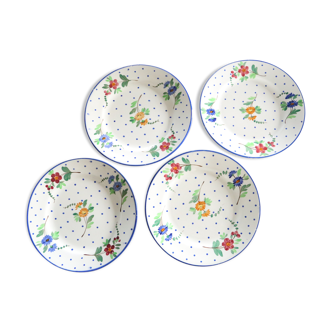 Set of 4 magnificent Longchamp flat plates, Landelles decorations, vintage