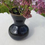 Vase, poterie en gres emaillé couleur bleu cobalt et marron