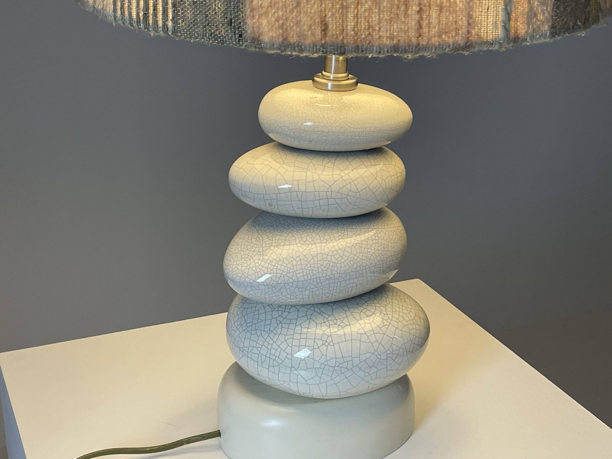 Cracked pebble lamp by François Châtain with its original lampshade, France 1970s