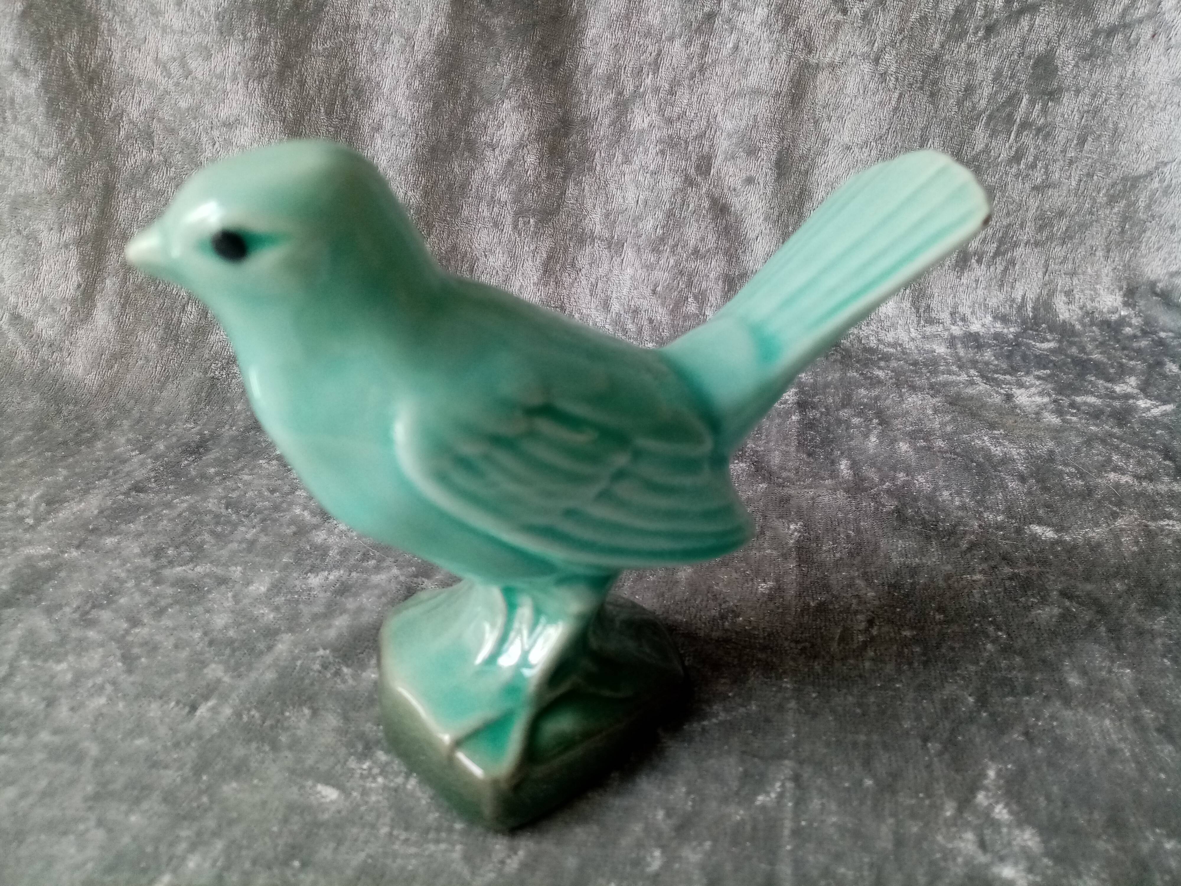 Art deco sparrow in turquoise enamelled faience
