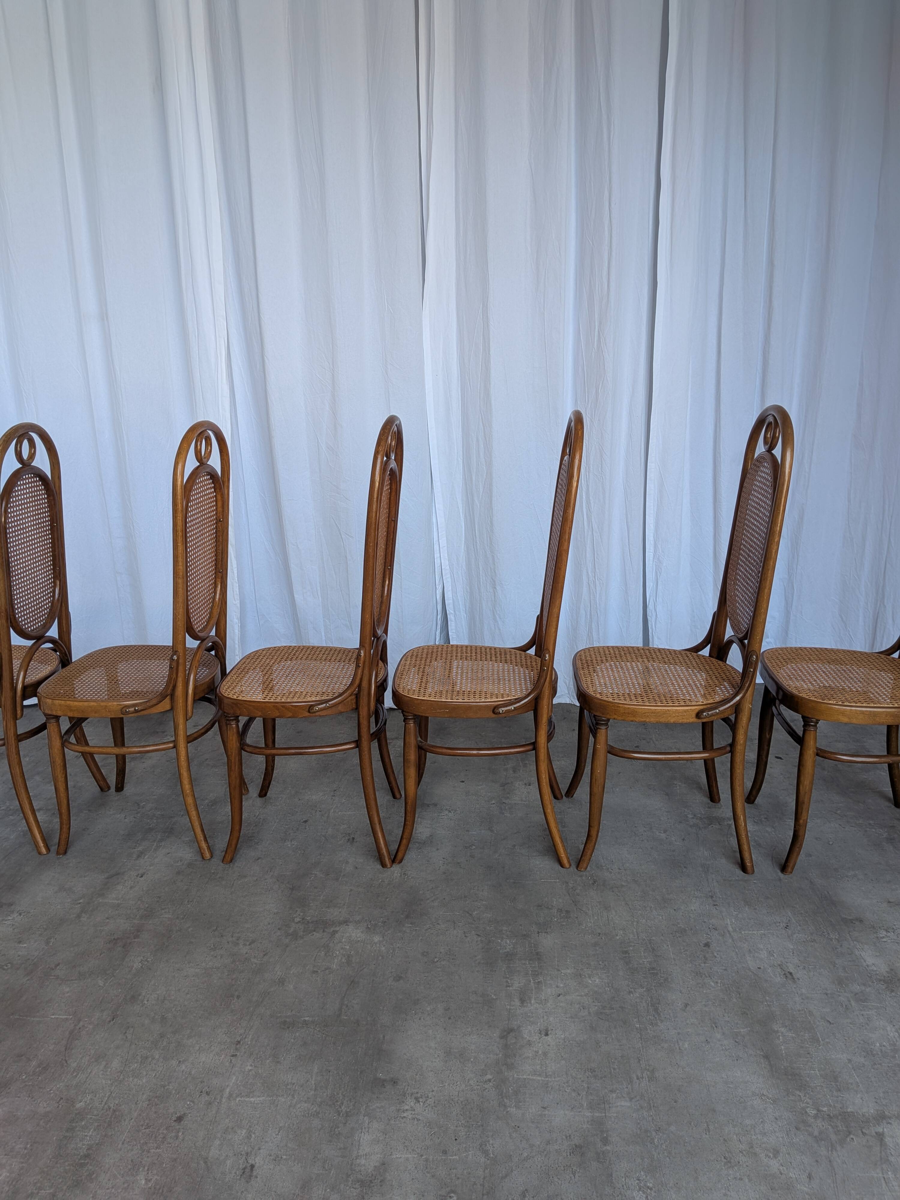 Set of 6 Mid-century Bentwood Cane Dining Chair, Thonet Style, 1970s Yugosl