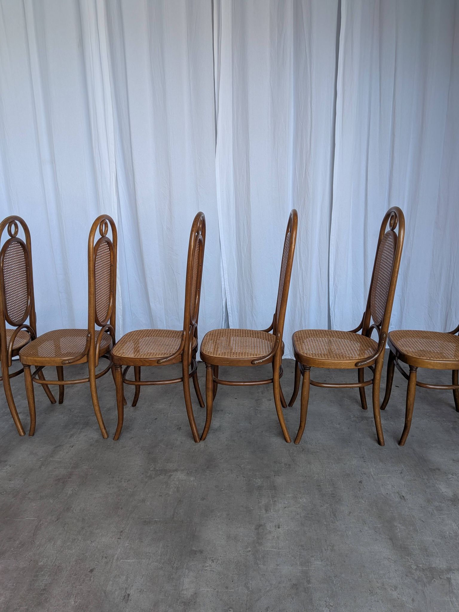 Set of 6 Mid-century Bentwood Cane Dining Chair, Thonet Style, 1970s Yugosl