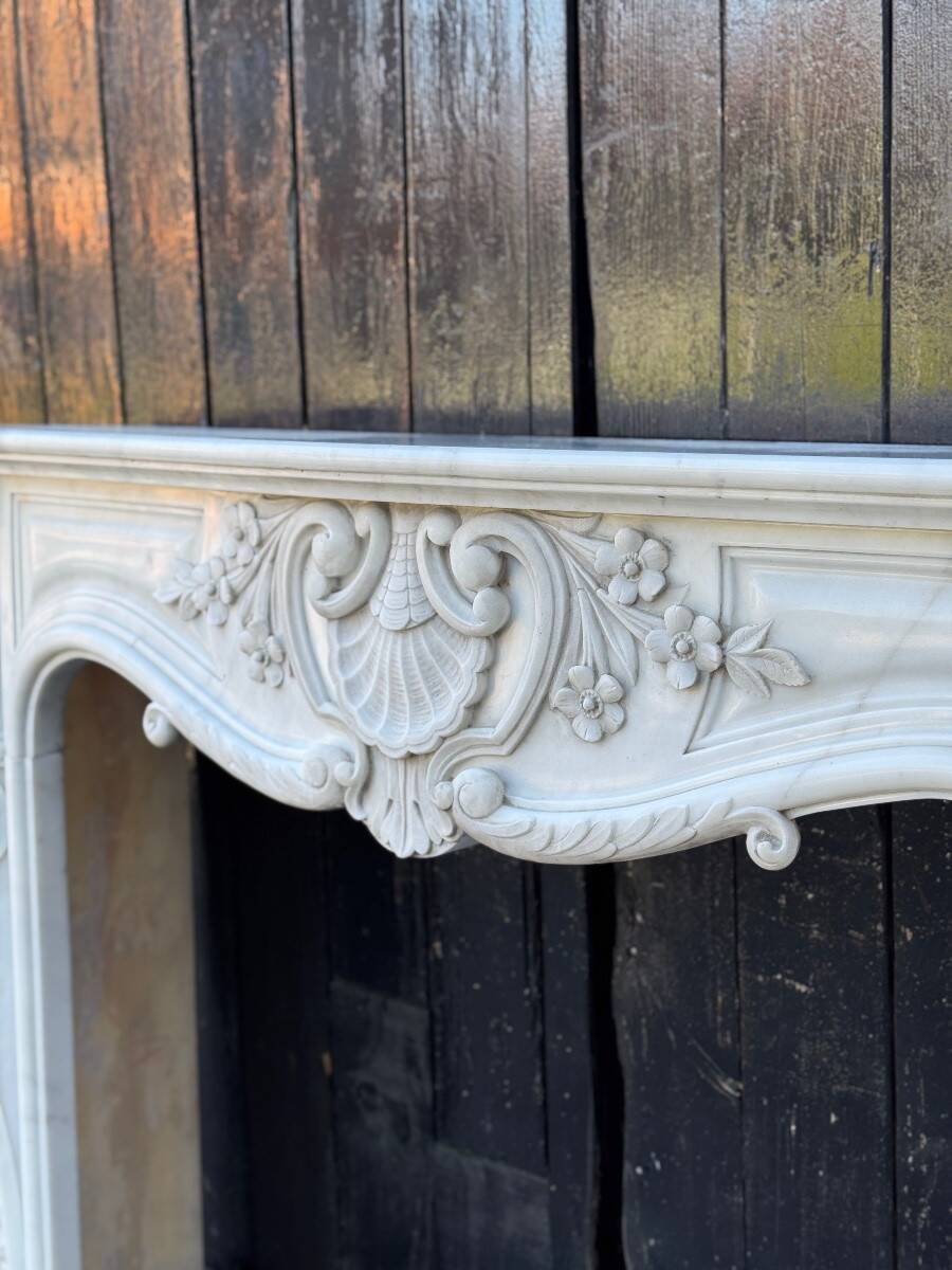 Louis XV Style Fireplace in Carrara Marble Circa 1980