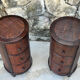 Pair of cylindrical bedside tables or drum bedside tables in exotic wood.