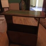 Mahogany magazine holder English style green leather