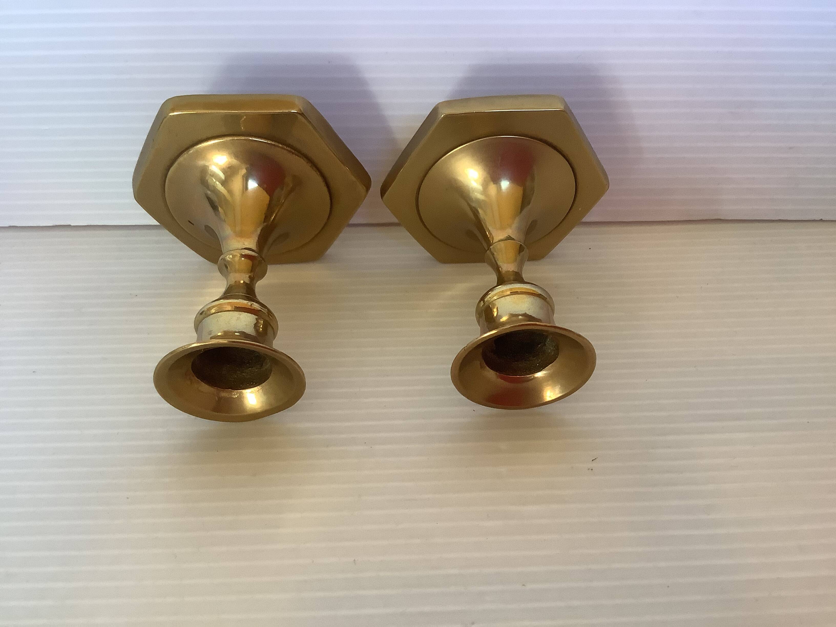 Pair of mini brass candlesticks