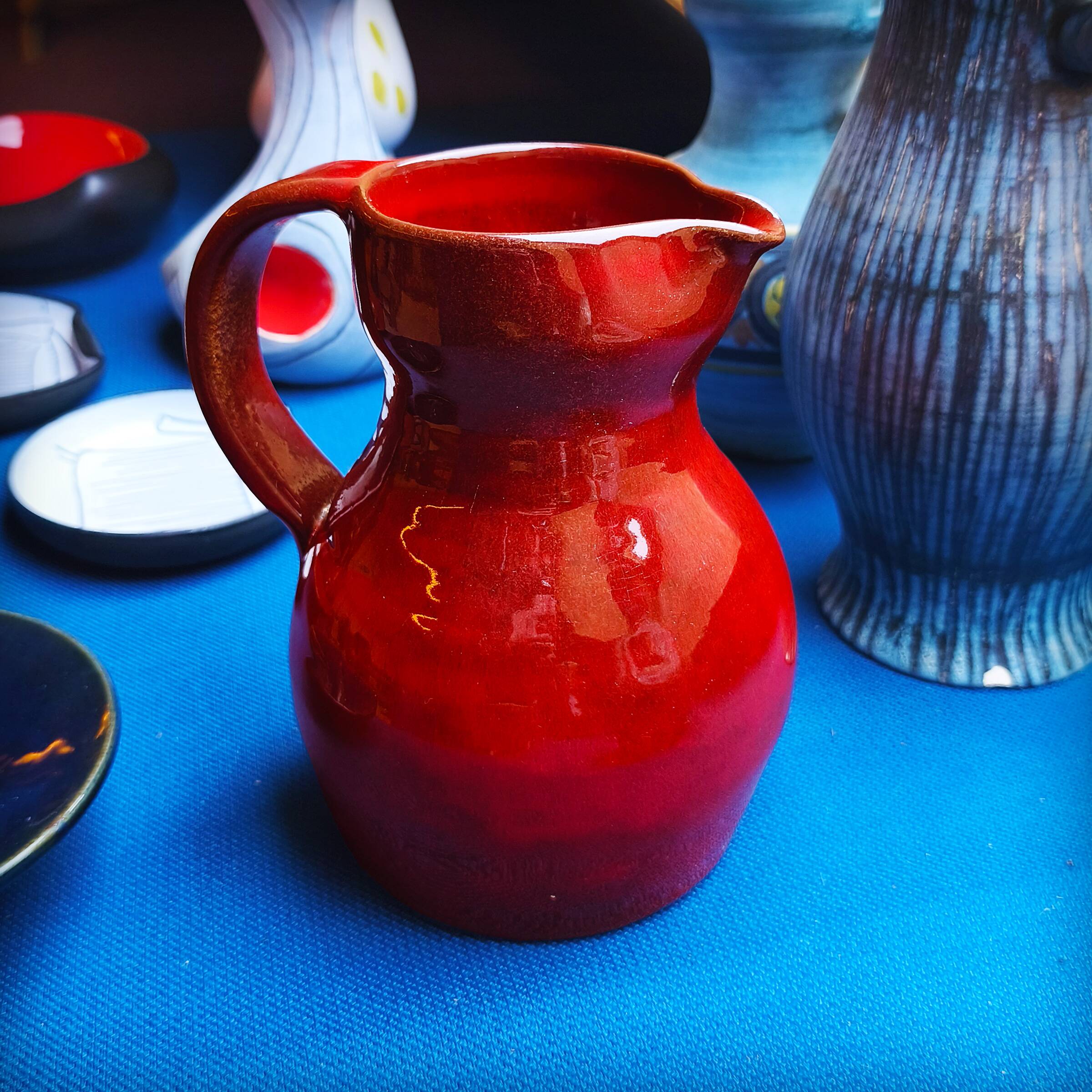 Max Idlas, large burgundy ceramic pitcher, France, 1960s