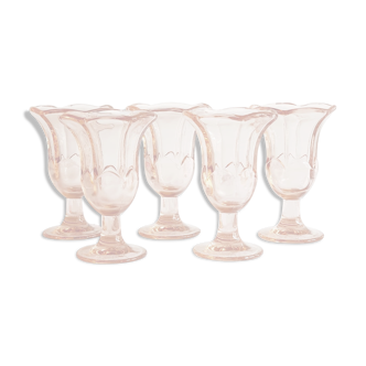 Lot de 5 coupes à glaces ou fruits en verre rose