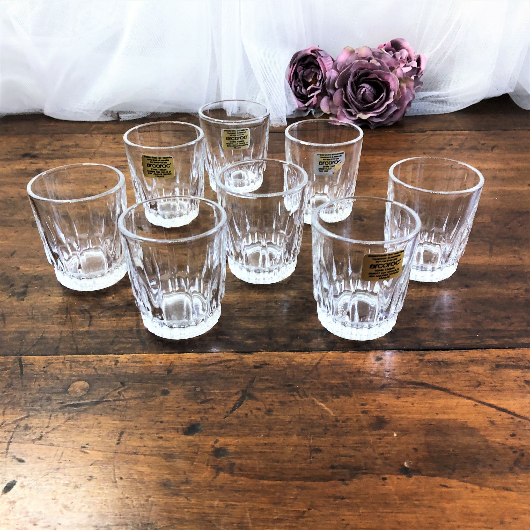 Set of 8 cut glass shot glasses France Arcoroc