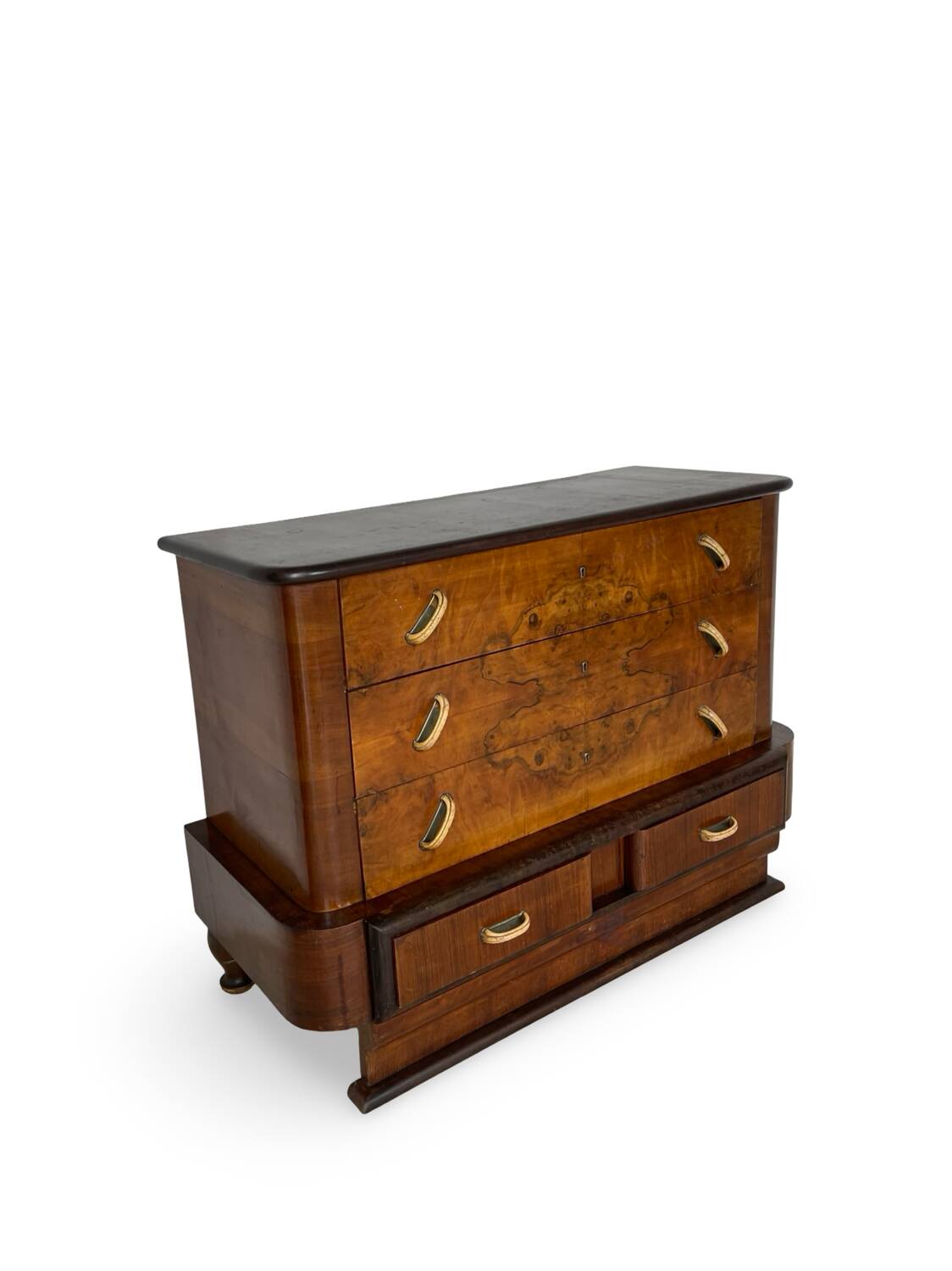Commode italienne Art déco en ronce de noyer, années 1920