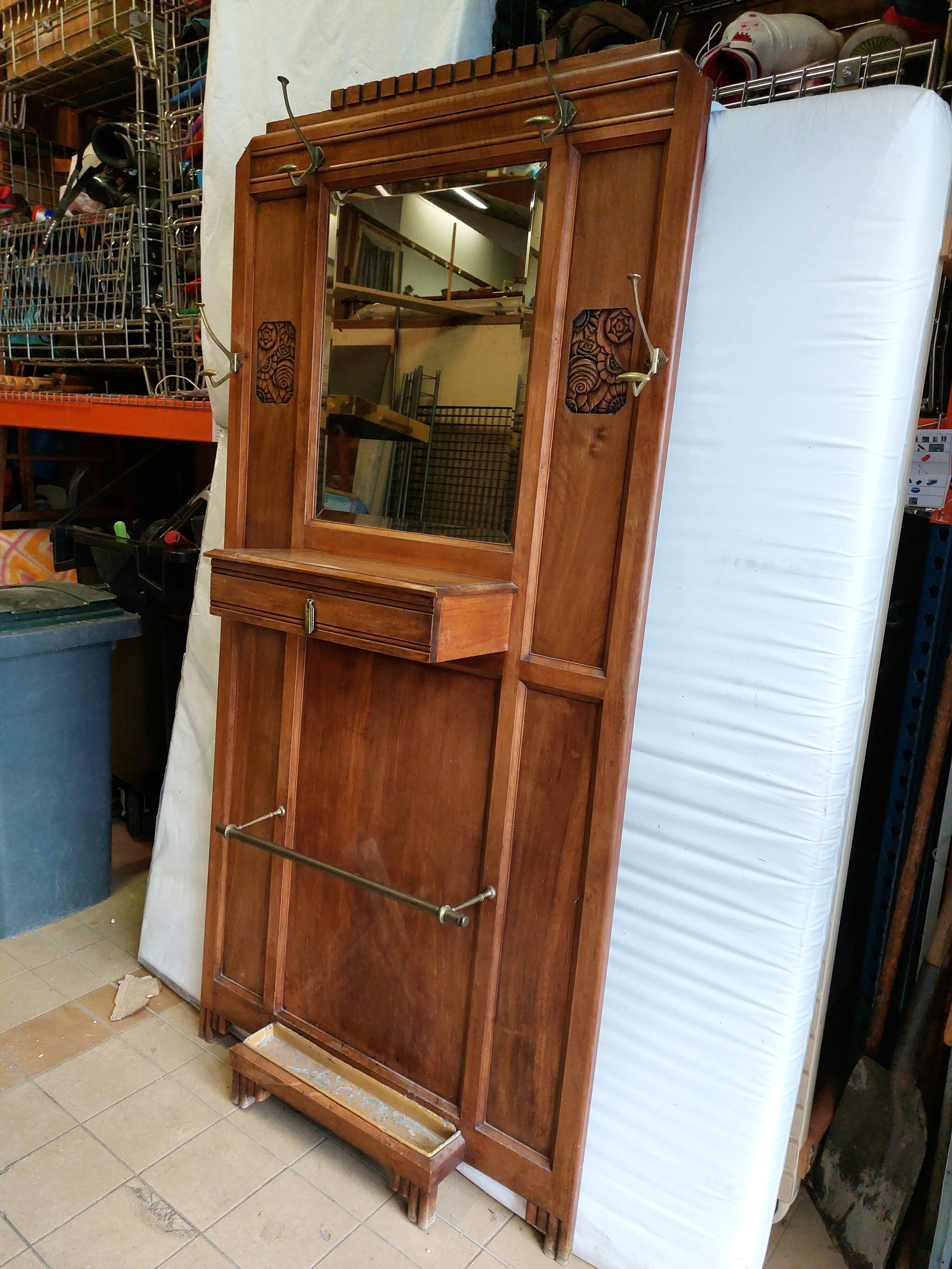 Old wooden wall-mounted locker room - Art Deco