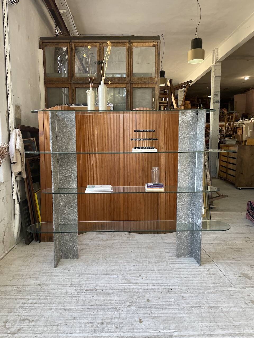 Roche Bobois stone and glass sculpture shelf 1970s