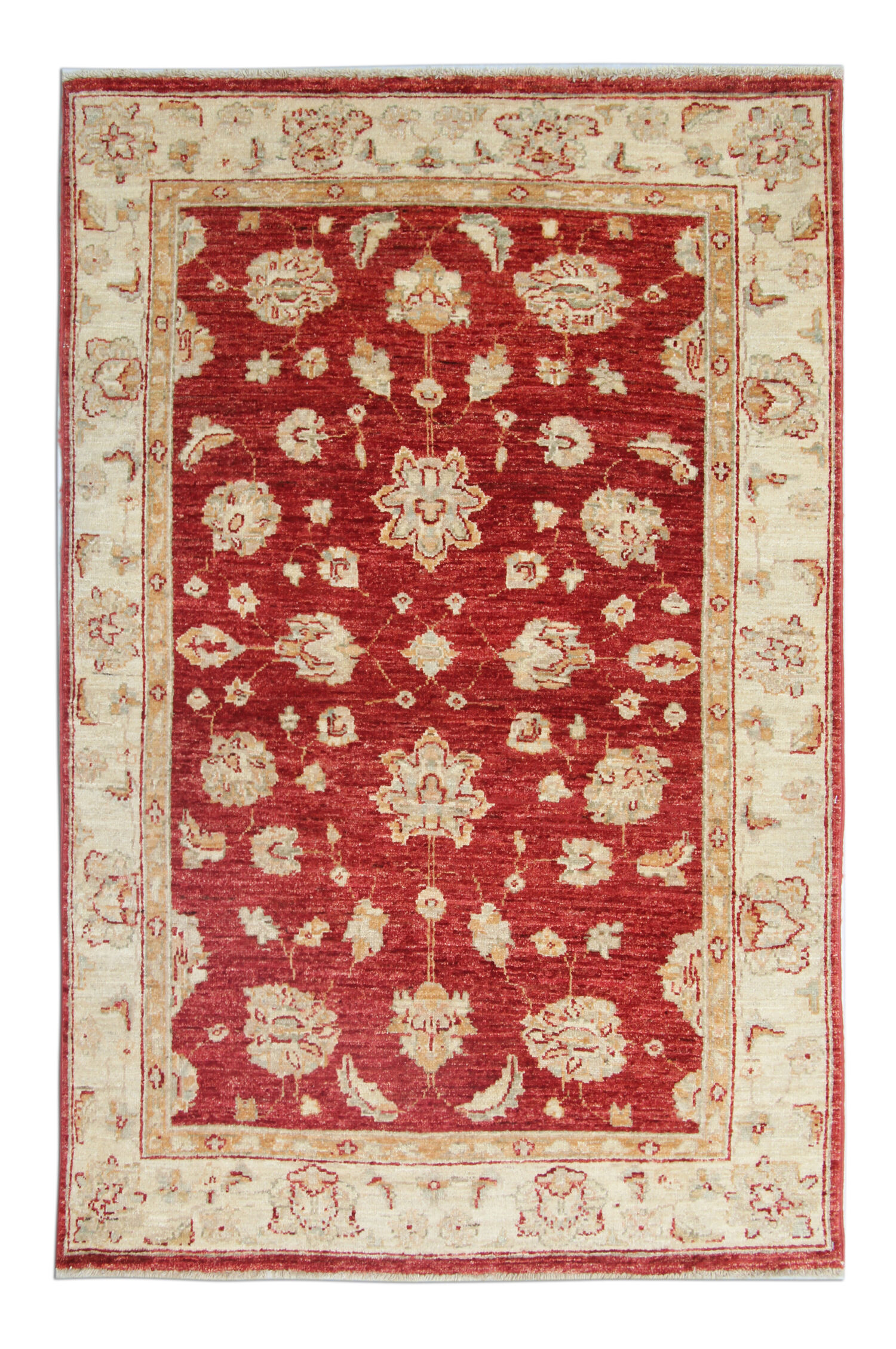 Oriental Wool Ziegler Carpet Handwoven Deep Red Area Rug- 100x152cm
