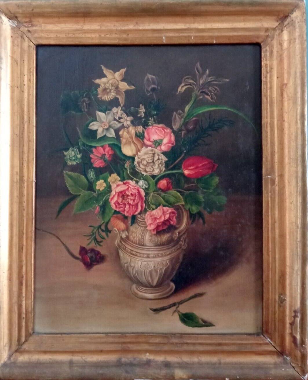 Early 20th Century Floral Bouquet Still Life Oil Painting, Framed